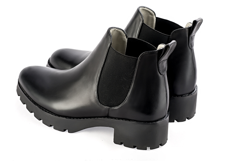 Satin black women's elegant sneakers. Round toe. Low rubber soles. Rear view - Florence KOOIJMAN